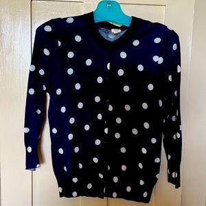 J. Crew Navy and white polka dot cotton cardigan